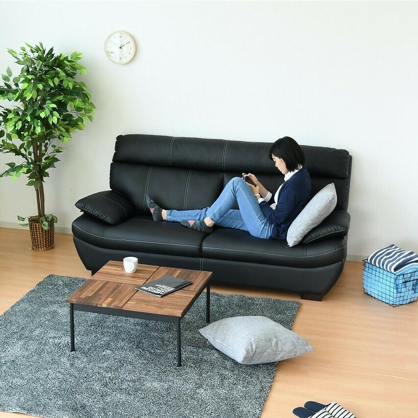 ローソファ】黒レザー ゆったり2名掛け - 家具 ローソファ】黒レザー ゆったり2名掛け - 家具