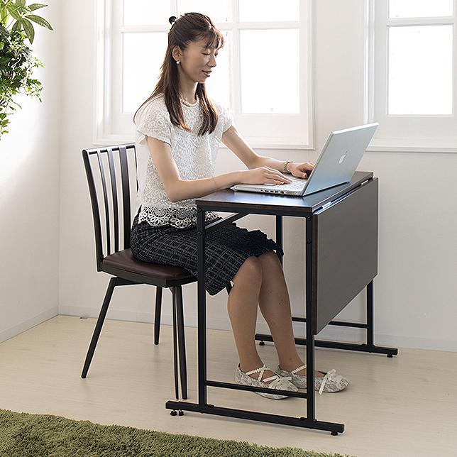 【希少】昇降式スライドテーブル付きダイニング薄型パソコンデスク机 90×45cm デスク 机 フリーデスク 平机 幅75cm 折りたたみ式 省スペース