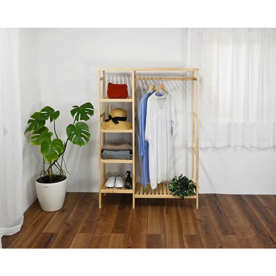 AFC1044094 ハンガーラック 天然木 ハンガー 安い 幅96.5cm 棚付き 大