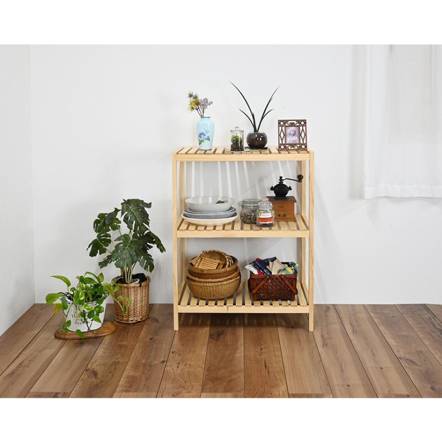 シェルフ 3段 幅60 天然木 ウッドラック オープンラック 棚 ナチュラル