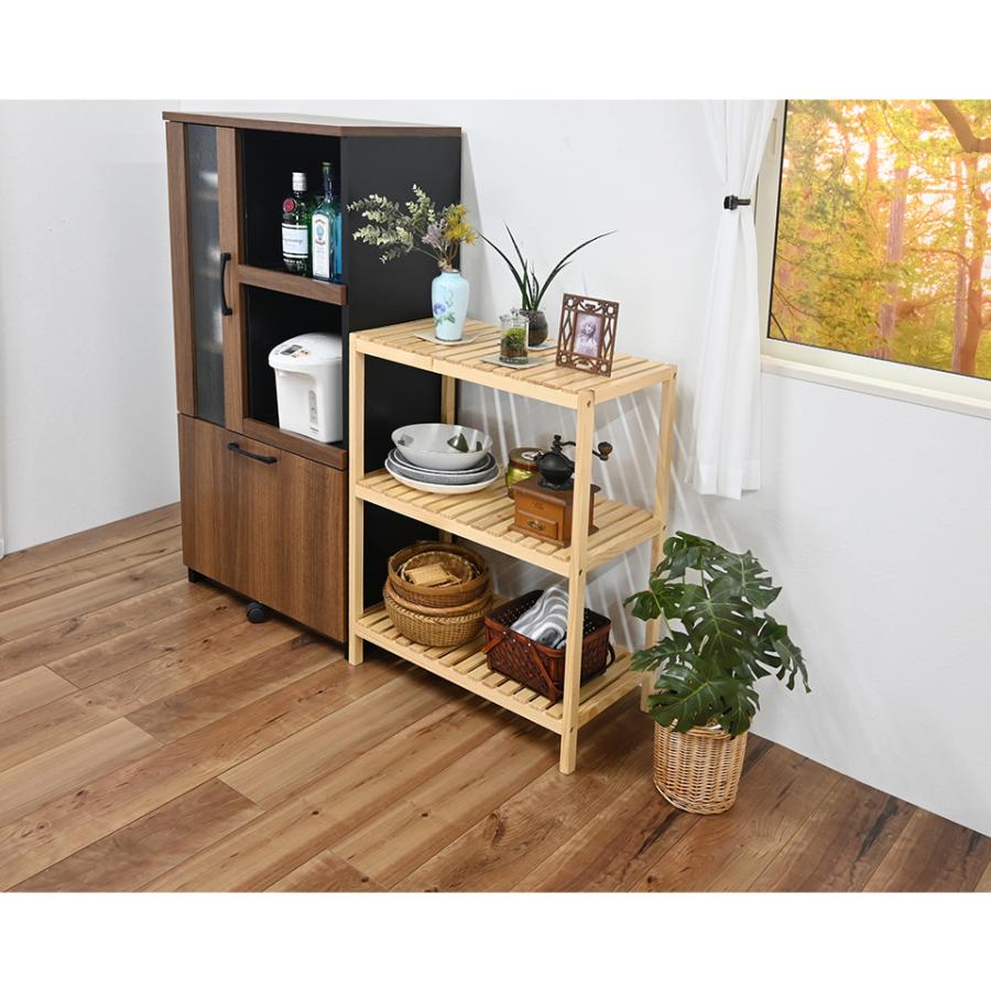 シェルフ 3段 幅60 天然木 ウッドラック オープンラック 棚 ナチュラル