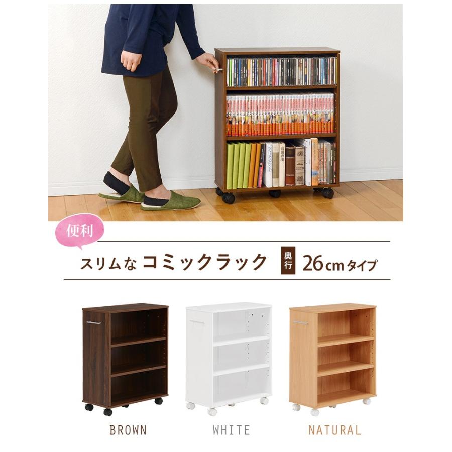 マガジンラック 幅55cm 奥行26cmコミックラック スリム キャスター付