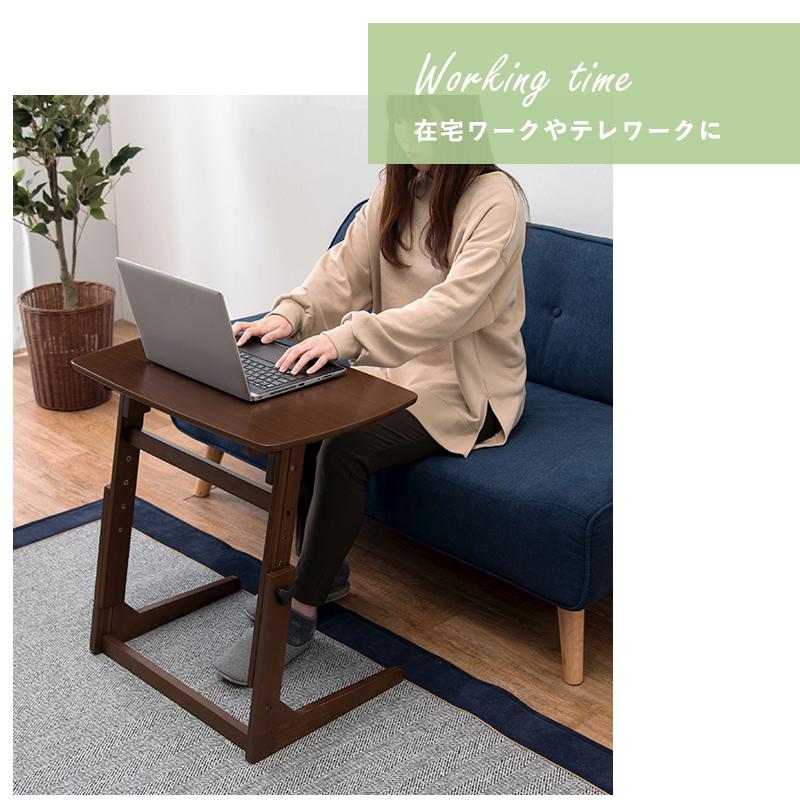 大人気【新品】昇降式サイドテーブル PCデスク ブラウン サイドデスク サイドテーブル 昇降テーブル パソコン台 木製 ブラウン 高さ調節可能