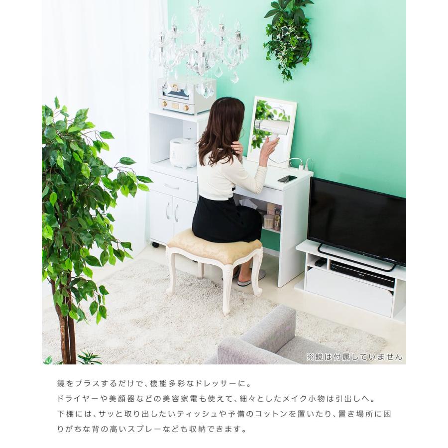 ミラーつきコンパクトドレッサー（椅子なし) ドレッサー 鏡なし デスク 幅60cm コンパクト ミニ 引出付 コンセント