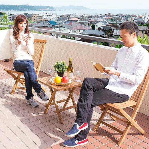 ガーデンチェア セット サイドテーブル付き 天然木 おしゃれ チーク