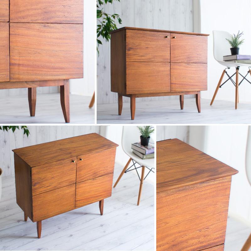 キャビネット スマホ充電台 黄金比 天然木 完成品(脚のみ取付) 無垢材