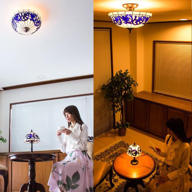 シーリングライト ステンドグラス リスブルー LED電球付き