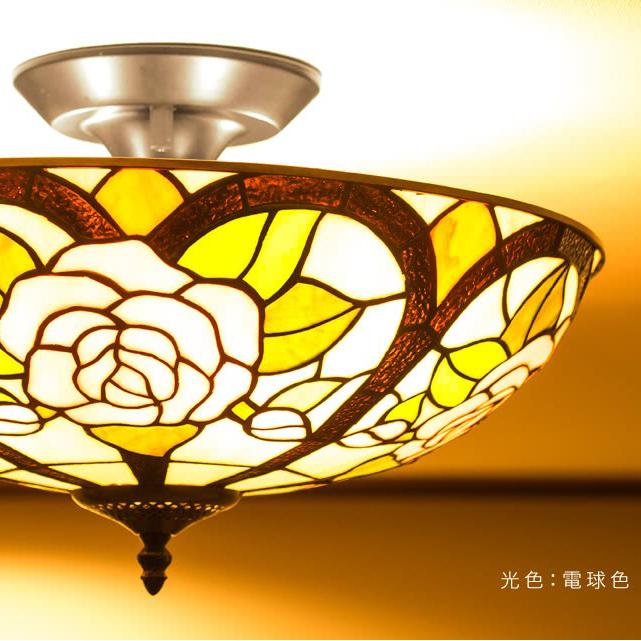 シーリングライト ステンドグラス ローズローズ LED電球付き 薔薇