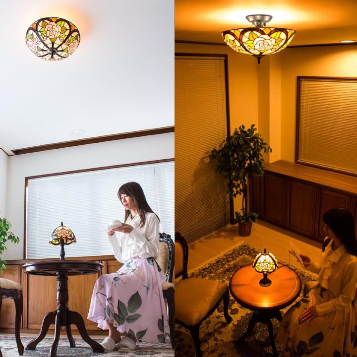 シーリングライト ステンドグラス ローズローズ LED電球付き シーリングライト ステンドグラス ローズローズ LED電球付き