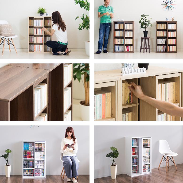 【未使用新品】スライド本棚　シェルフ　完成品・組立不要 スライド書棚 ハイタイプ A4収納専用 日本製 幅88cm （ 本棚