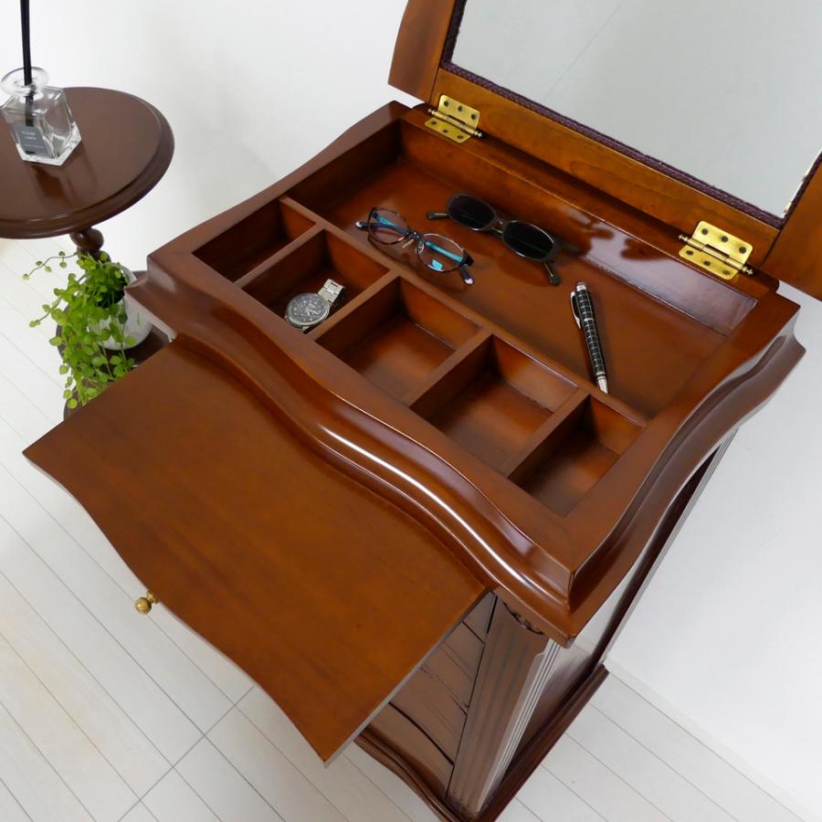 ID:G926701　ミラーチェスト４段 アンティーク ミラー付チェスト4段 完成品 天然木 高級 マホガニー