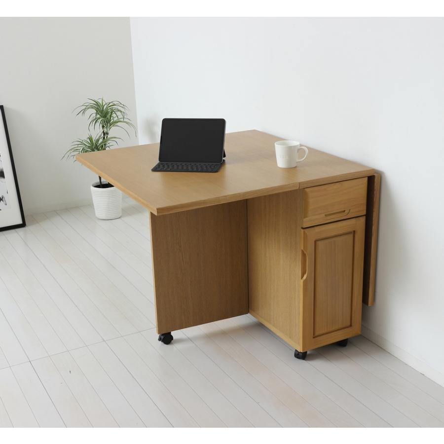 バタフライテーブル　折りたたみテーブル　キャスター付き　キッチンテーブル バタフライテーブル キャスター付き 収納付き 幅119.5cm 天板