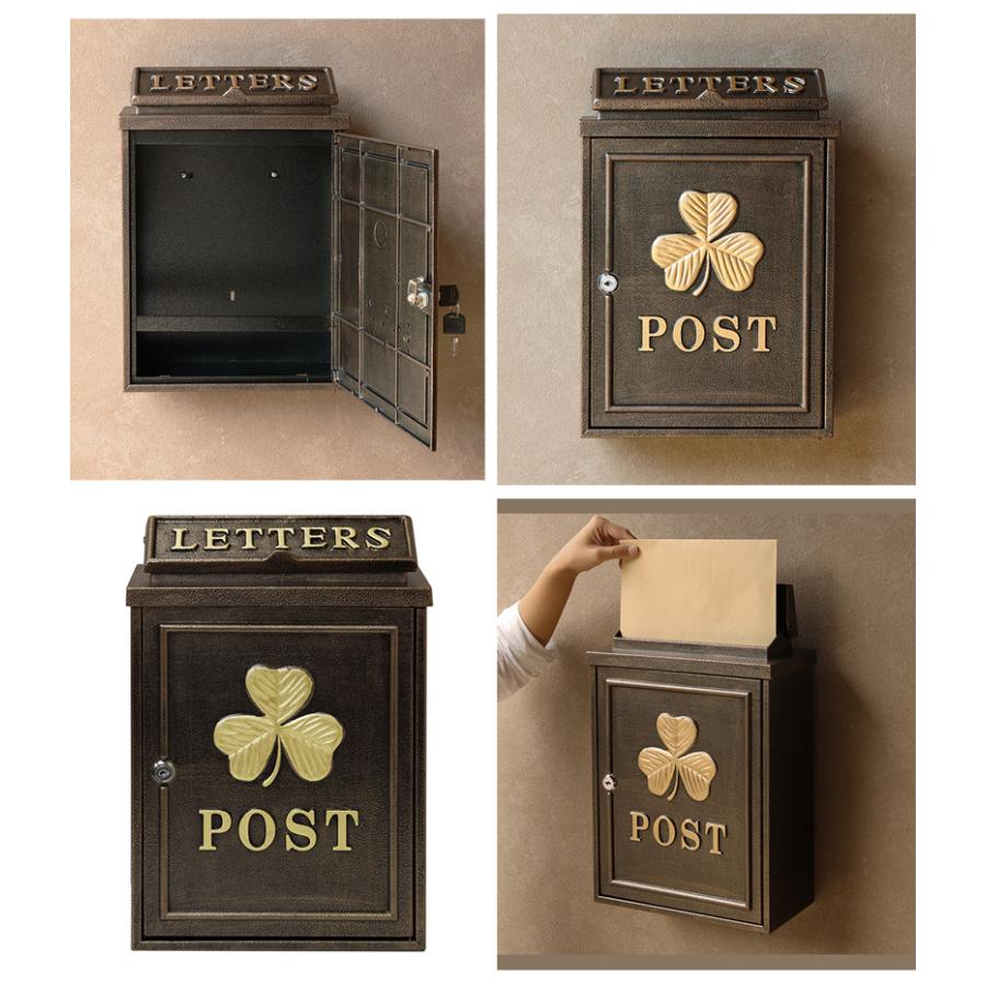 郵便ポスト 約幅30cm 壁掛けポスト 可愛い アンティーク風 ブロンズ