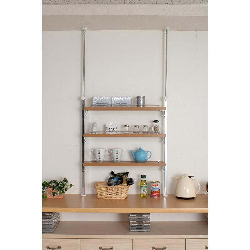 つっぱりカウンター上ラック 3段 65.5cm幅 突っ張り棚 キッチン収納