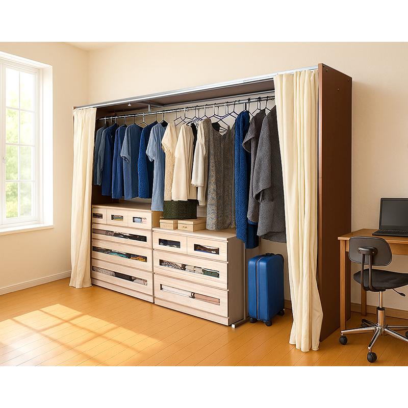 伸縮ハンガーラック 標準 カーテン付き 幅188-305cm 大型 幅200cm