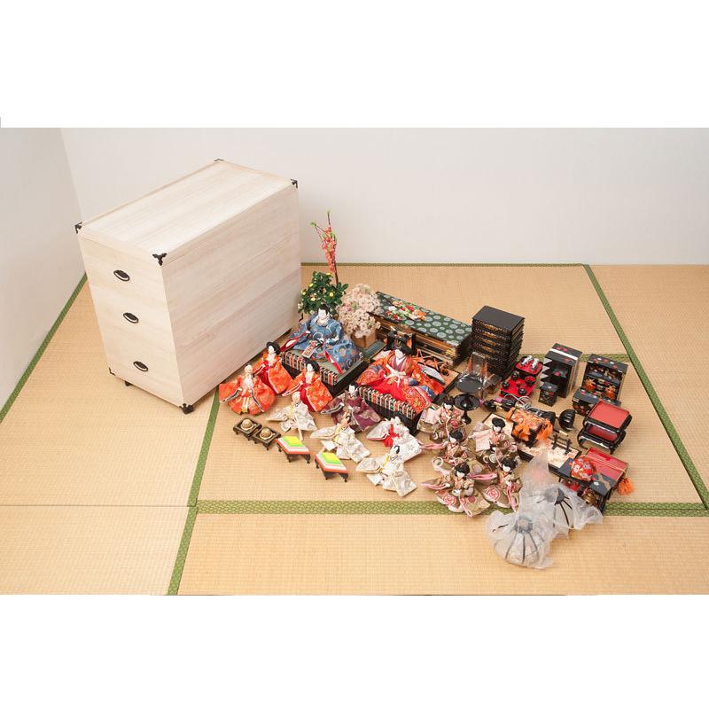 桐箱 3段 幅42 奥行77 高さ81.5cm 雛人形 桐 収納ケース 完成品 ケース