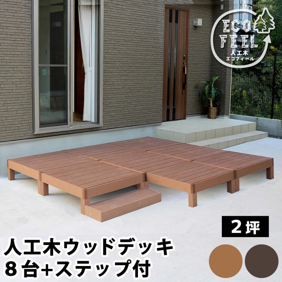人工木ウッドデッキ ecofeel エコフィール 8台 ステップセット PWDE-8P-STP 送料無料 樹脂製 縁台 縁側 DIY キット ウッドテラス bakugai202602