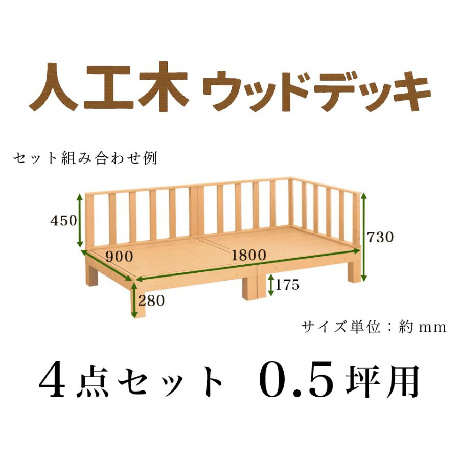 ウッドデッキ 4点セット 0.5坪 人工木材 ロータイプ テラス 丈夫