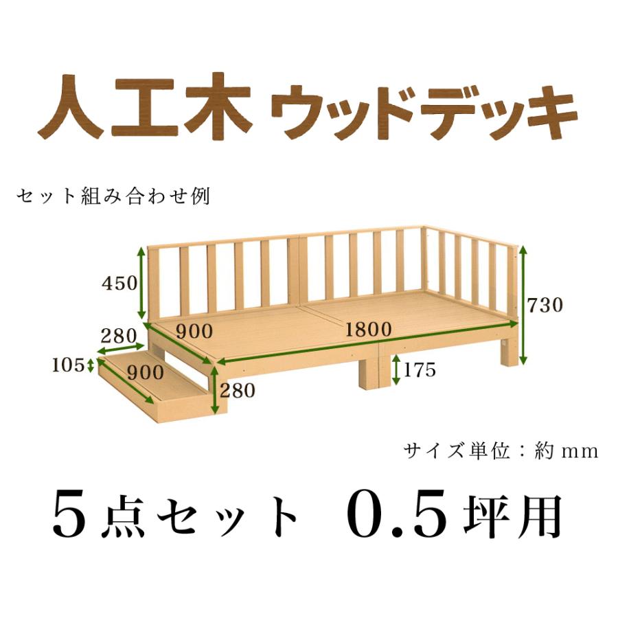 ウッドデッキ 5点セット 0.5坪 人工木材 ロータイプ テラス 踏み台付き 