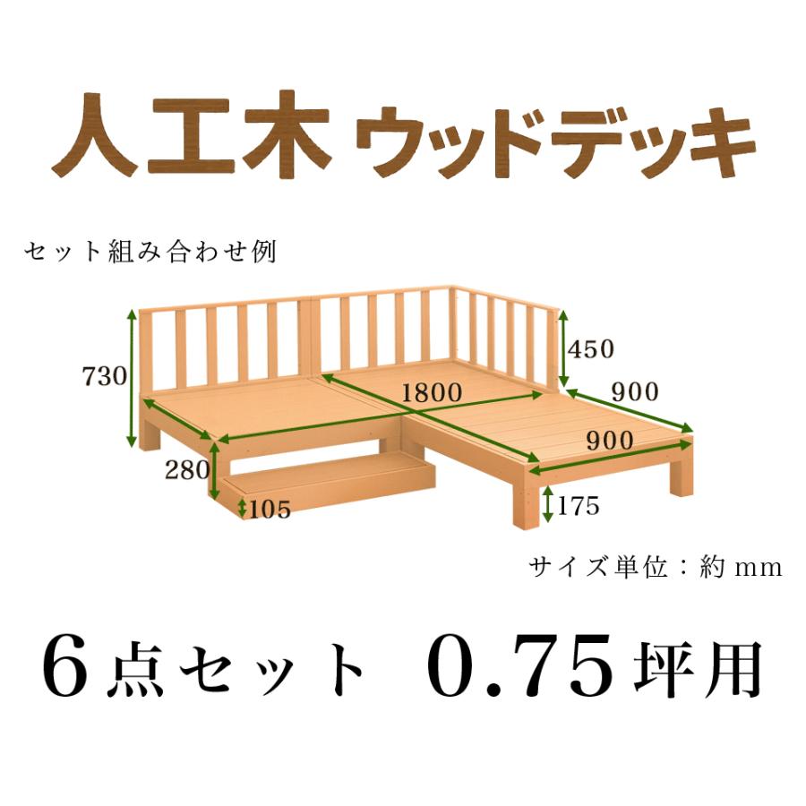 天然木 ウッドデッキ６点セット ライトブラウン ０．７５坪 ウッドデッキ 6点セット 0.75坪 人工木材 ロータイプ テラス 丈夫