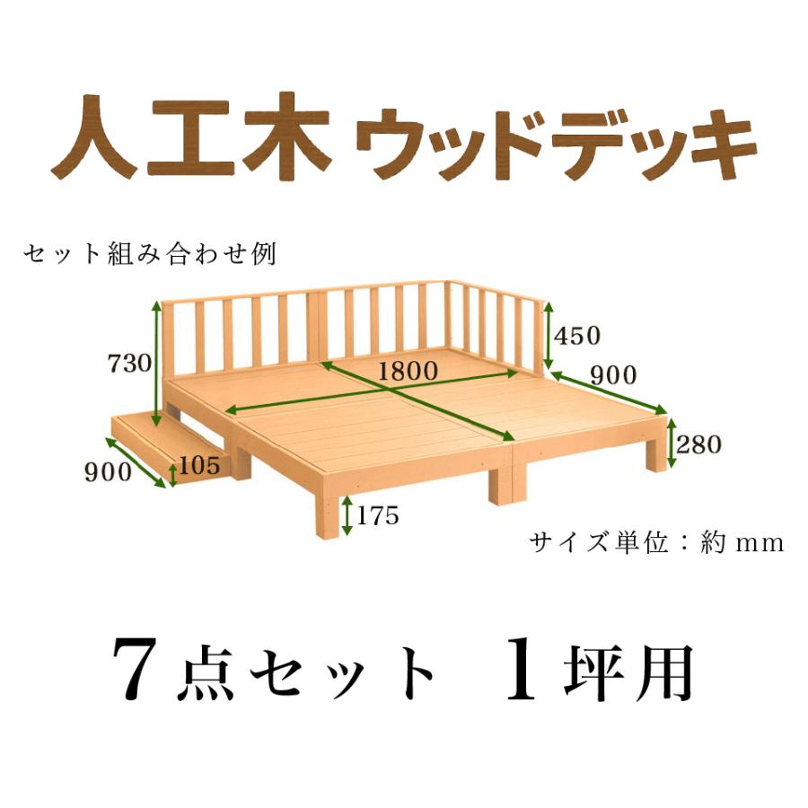 ウッドデッキ 7点セット 1坪 人工木材 ロータイプ 丈夫 デッキ diy 北欧 人工木 送料無料 人工木ウッドデッキ ブラウン 頑丈 縁台 腐りにくい 樹脂の画像