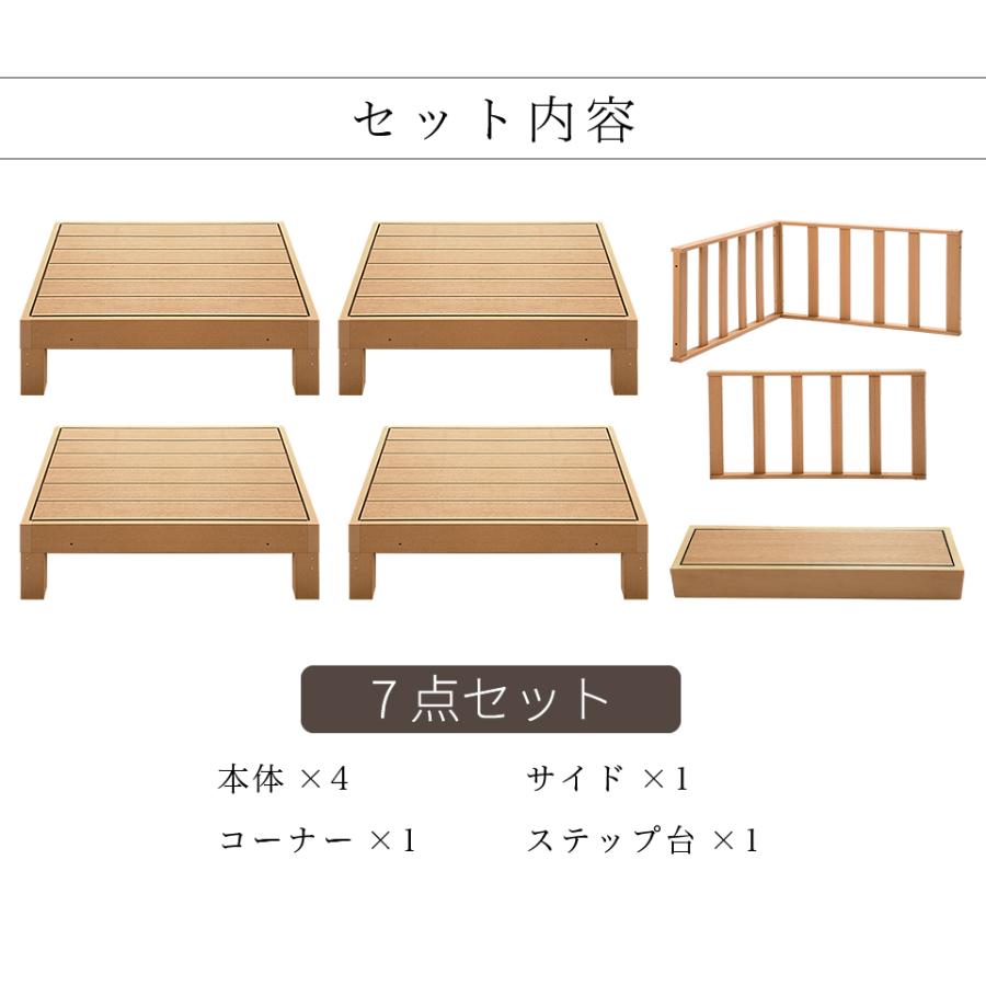 ウッドデッキ 7点セット 1坪 人工木材 ロータイプ 丈夫 デッキ diy 北欧 人工木 送料無料 人工木ウッドデッキ ブラウン 頑丈 縁台 腐りにくい 樹脂の画像