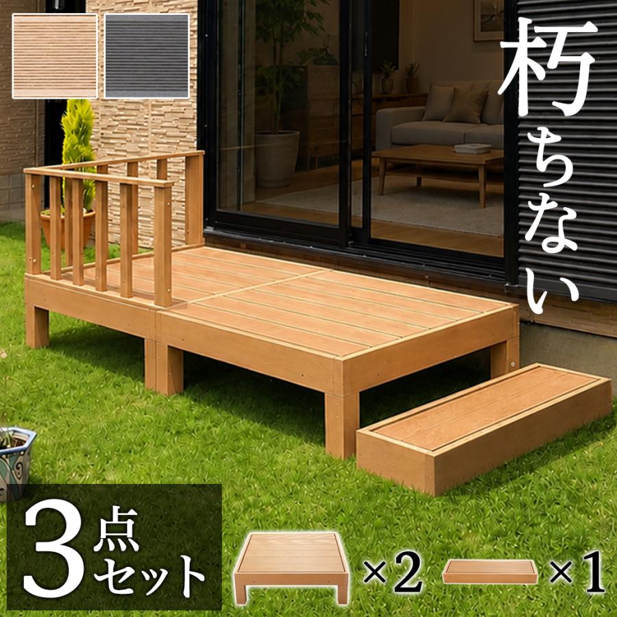 縁台 3点セット 0.5坪 踏み台付き 人工木材 ロータイプ 樹脂 丈夫 