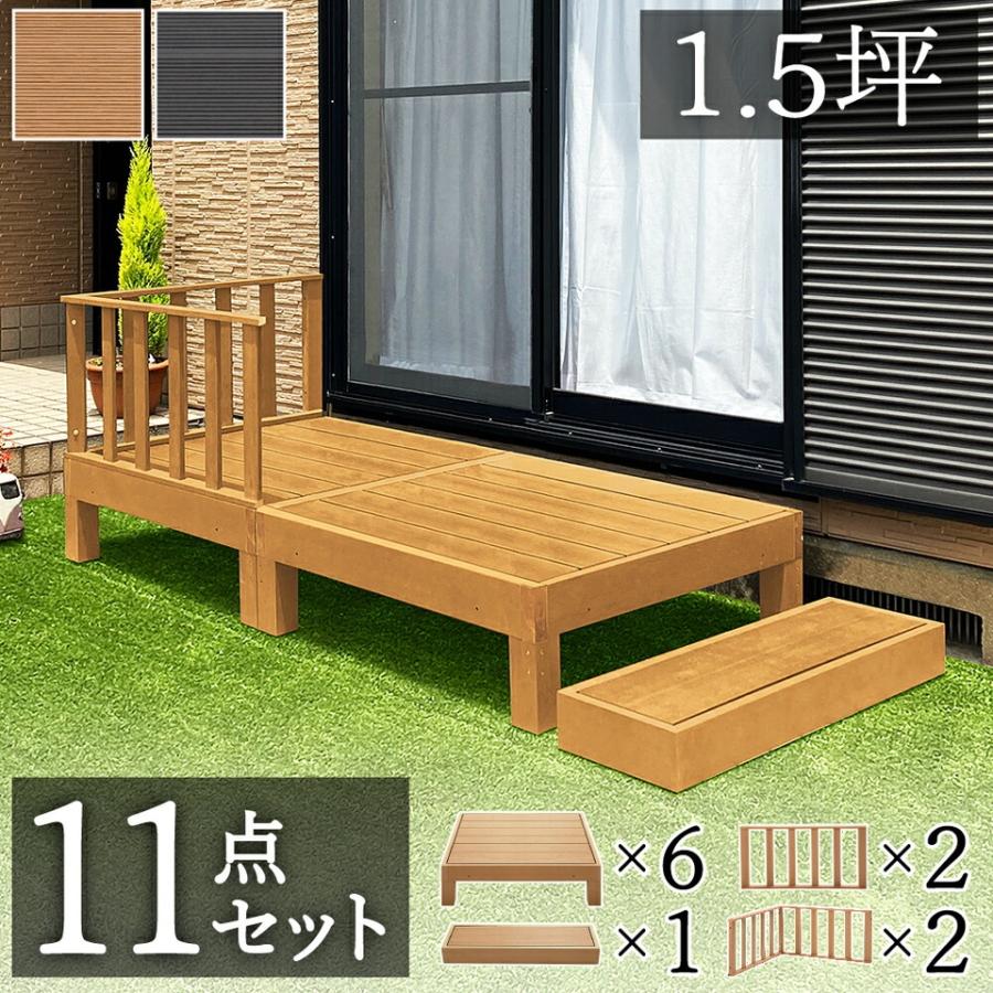 ウッドデッキ 11点セット 3帖 1.5坪 人工木材 ロータイプ テラス 丈夫
