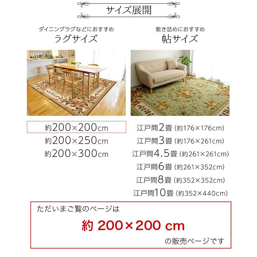 絨毯 ラグ エレガント 200×200cm 高級感 撥水キャンベル 平織 敷き物
