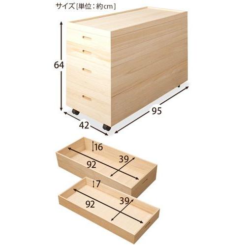 桐衣装箱 幅95高さ64 ハイタイプ (キャスター付き) 4段 日本製 桐衣装箱 幅95高さ64 ハイタイプ (キャスター付き) 4段 日本製