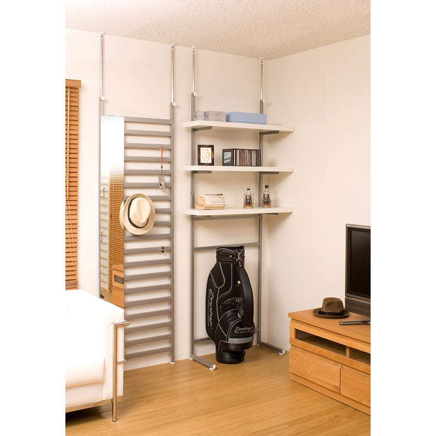 ラダーラック ハンガーラック 幅60 日本製 突っ張り ミラー付き 薄型