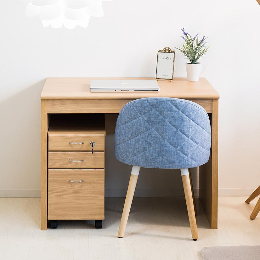 パソコンデスク 2点セット 幅90 鍵付き キャビネット付き デスク