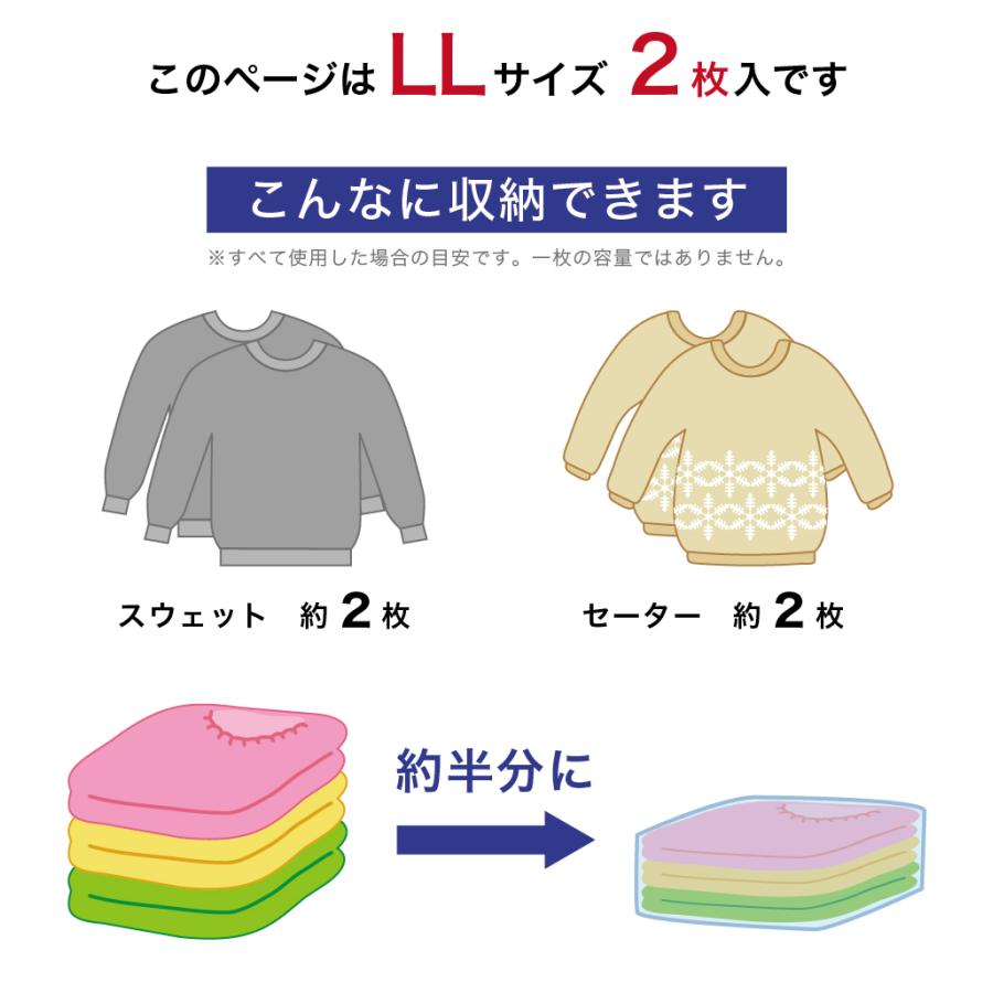 2WAYバルブ 衣類圧縮袋 2枚組 LLサイズ 衣類整理整頓 整理グッズ トラベルグッズ 衣類圧縮 圧縮袋 真空パック 逆止弁 衣装ケース用圧縮袋｜kagudoki｜03