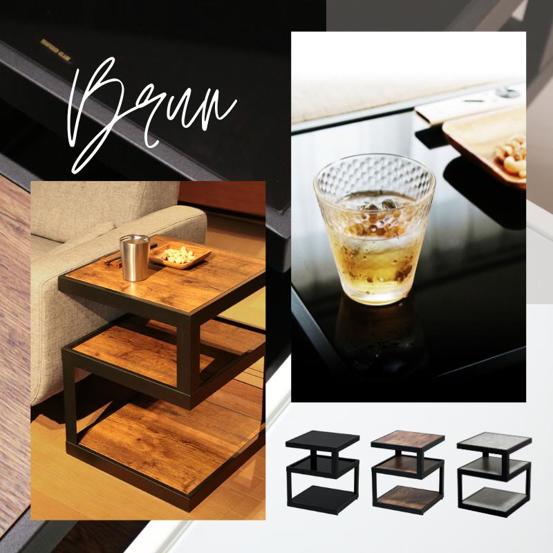 サイドテーブル スリム ミニテーブル 小型 正方形 木製 アイアン