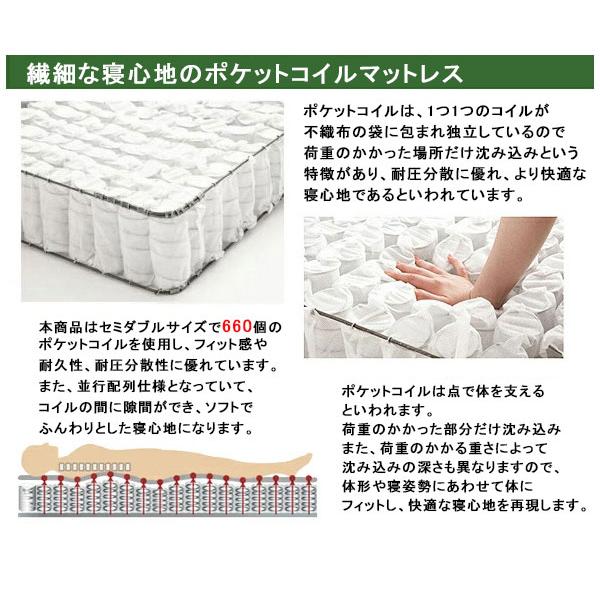 マットレス セミダブル 厚さ21cm ポケットコイル エッジサポート ポリエステル ポケットコイルマットレス 厚め 圧縮梱包 セミダブルマットレス 並行配列 寝具