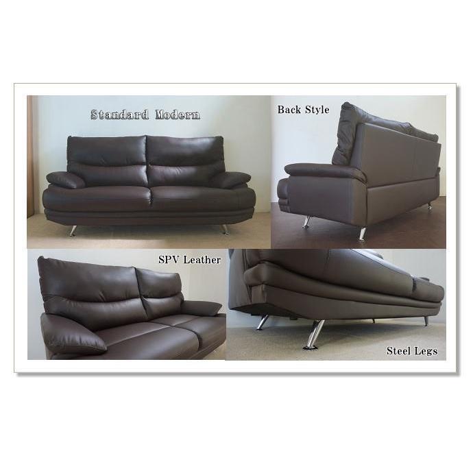 ダークブラウン合成皮革張モダン3人掛ソファー 開梱設置無料