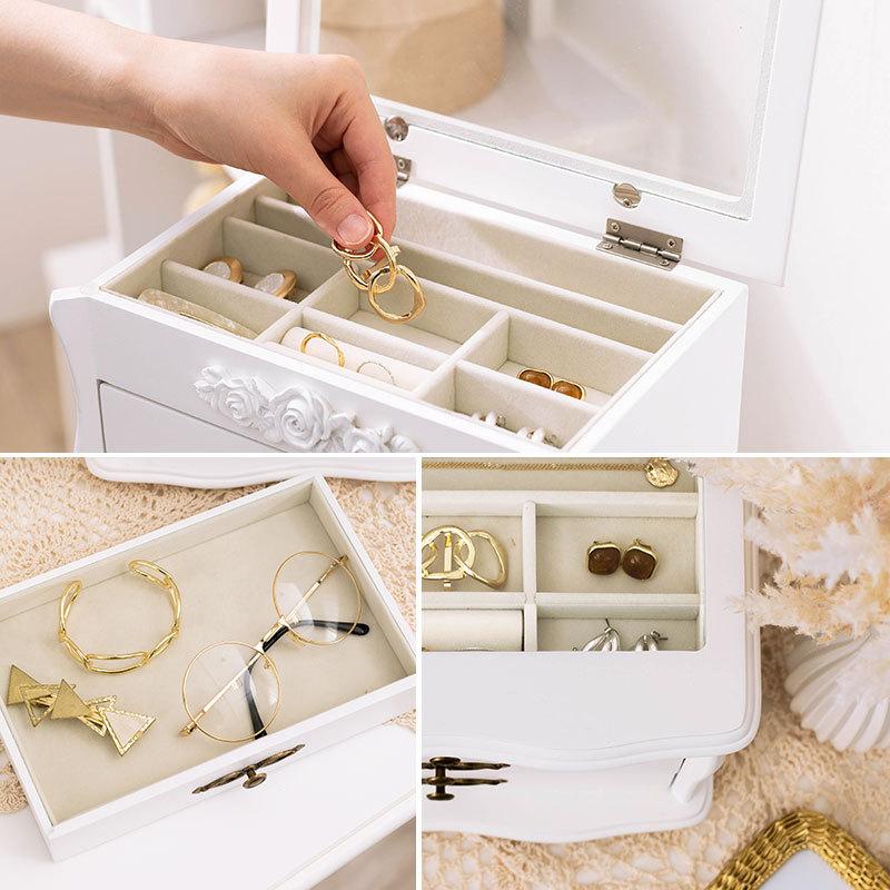 ジュエリーボックス 大容量 木製 収納 可愛い ガラス アクセサリーボックス かわいい ケース おしゃれ 可愛い宝石箱 白 5段 ミラ Q5018vg 生活空間サイト 家具本舗 通販 Yahoo ショッピング