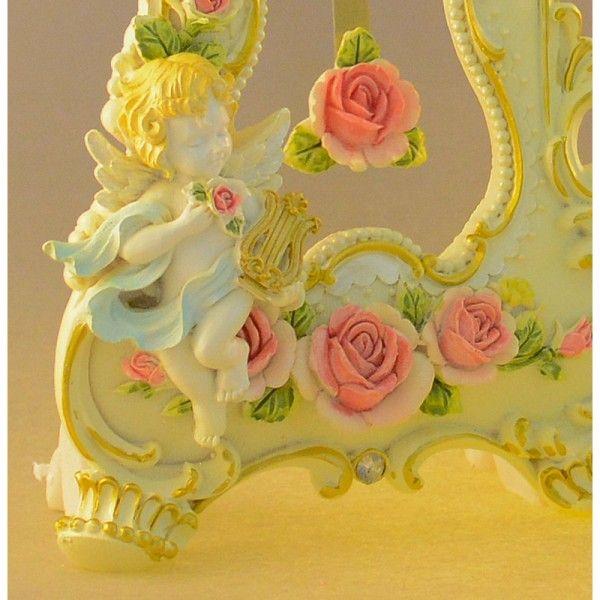 ロココ調ローズ置き時計：竪琴を持った エンゼル ：2色 送料無料