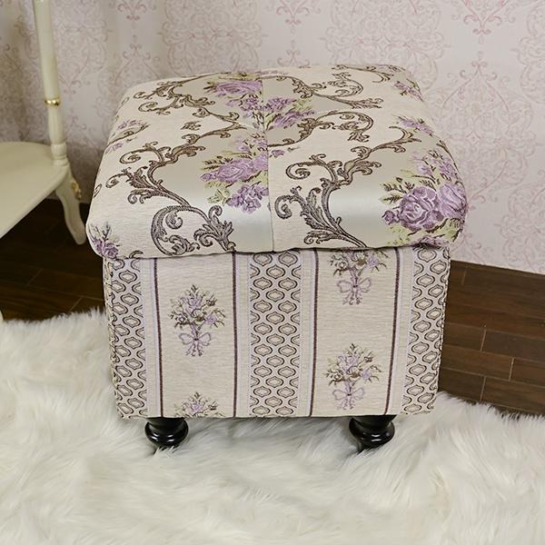 ローズロココ ファブリックボックススツールA0101:四角：シルバー