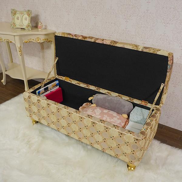 値下げ！ 輸入家具　ロココ調　ベンチ　ボックス　ソファ　収納力抜群 ゴールド 値下げ！ 輸入家具ロココ調ベンチボックスソファ収納力抜群 ゴールド