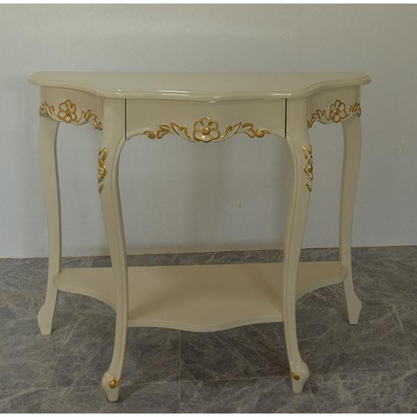 輸入家具 マホガニー 猫脚 コンソール 90 　オープン記念 oro bianco 引き出し付き アイボリーゴールド お姫様