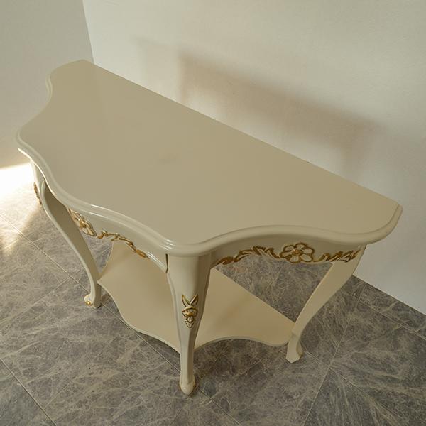 輸入家具 マホガニー 猫脚 コンソール 90 　オープン記念 oro bianco 引き出し付き アイボリーゴールド お姫様_1