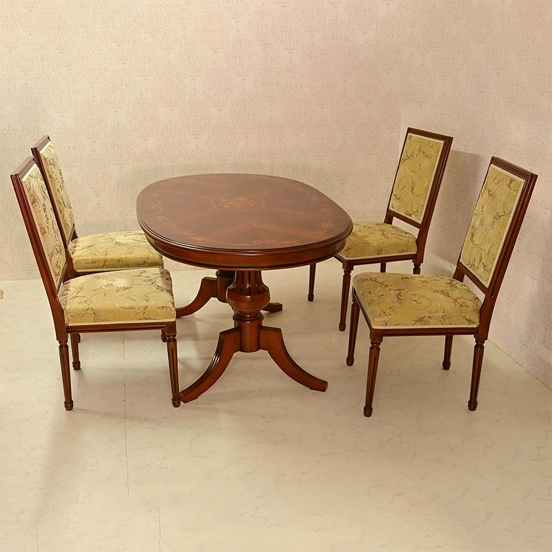 新品イタリア製無垢材楕円ダイニングテーブルセット 150cm象嵌