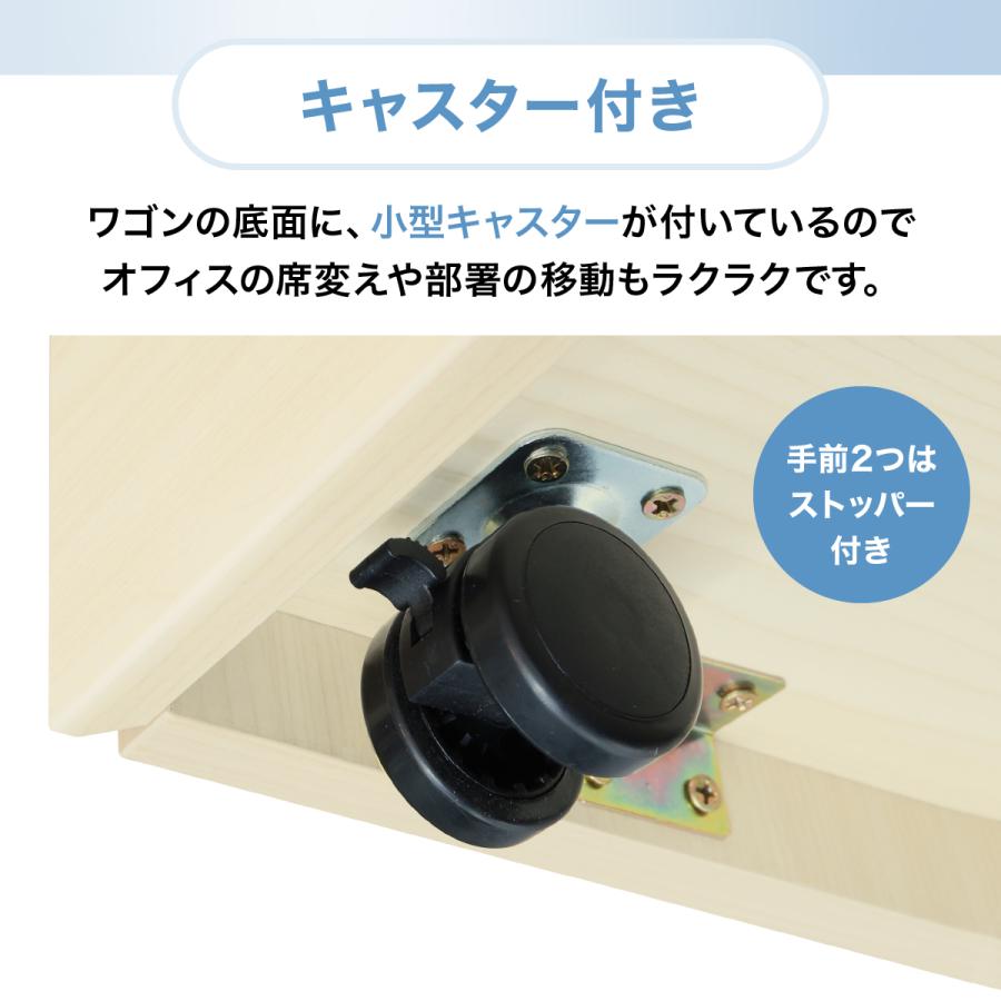 エコノミー木製 3段スリムワゴン W320 D450 H600 キャスター付き サイドキャビネット 書類 デスク収納 オールロック機構 全段フルオープン 法人宛限定 ECW-3Sの画像