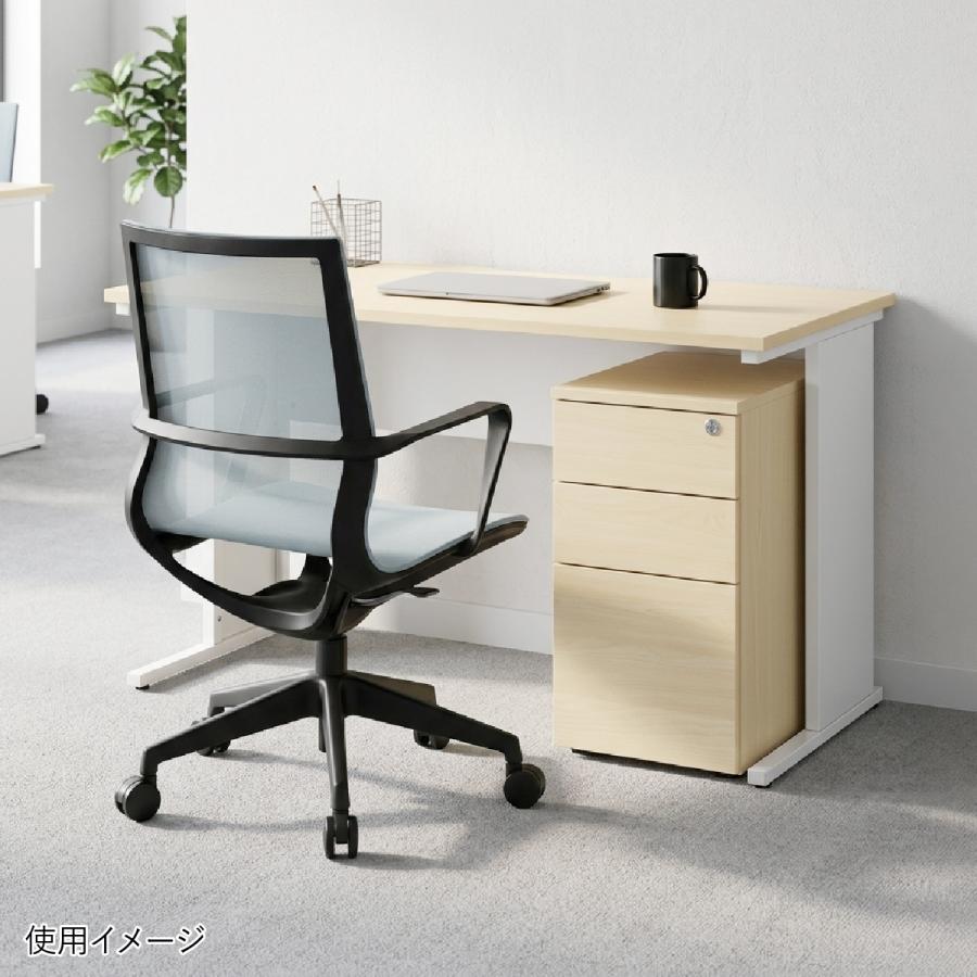 エコノミー木製 3段スリムワゴン W320 D450 H600 キャスター付き サイドキャビネット 書類 デスク収納 オールロック機構 全段フルオープン 法人宛限定 ECW-3Sの画像