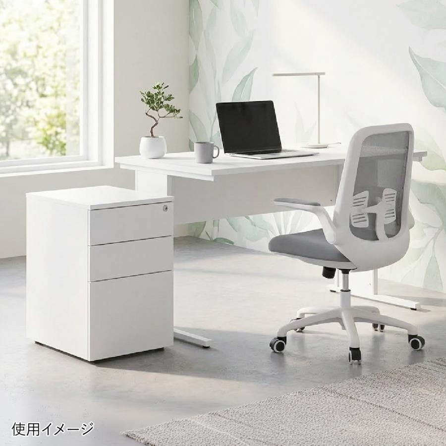 エコノミー木製 3段スリムワゴン W320 D450 H600 キャスター付き サイドキャビネット 書類 デスク収納 オールロック機構 全段フルオープン 法人宛限定 ECW-3Sの画像
