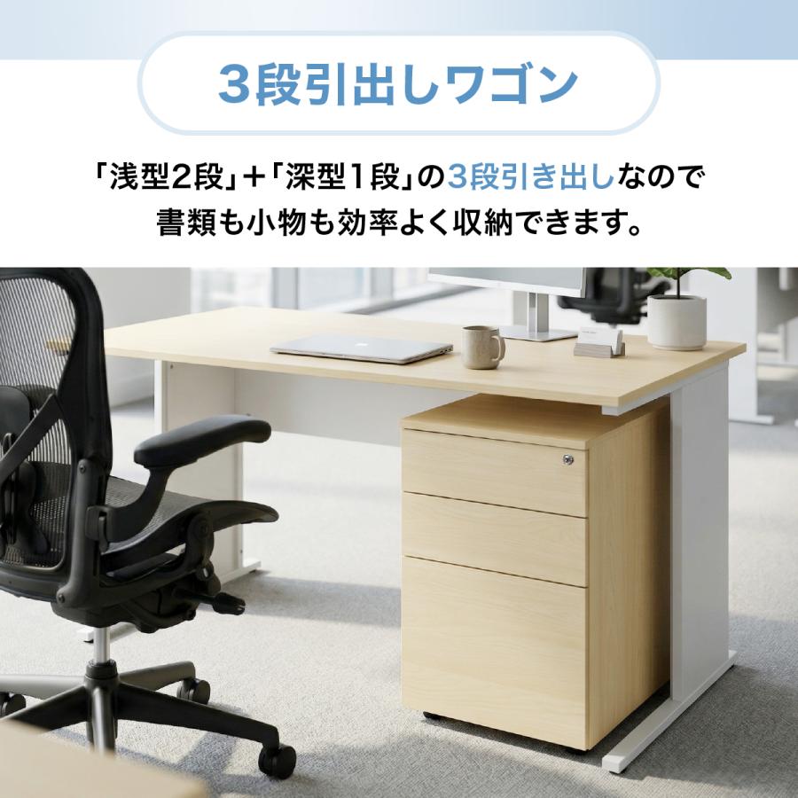 エコノミー木製 3段スリムワゴン W320 D450 H600 キャスター付き サイドキャビネット 書類 デスク収納 オールロック機構 全段フルオープン 法人宛限定 ECW-3Sの画像