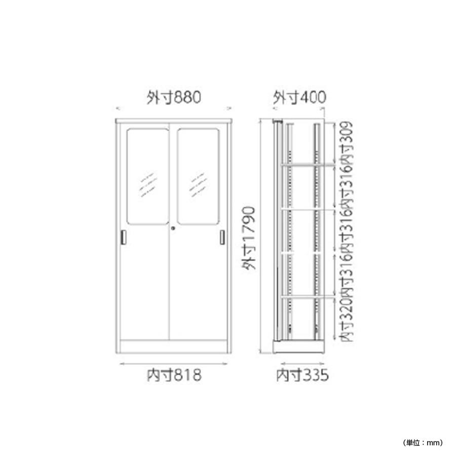 搬入・設置無料サービス 窓付きスチール引き違い収納庫 TSシリーズ W880 D400 H1790 書庫 鍵付き 国産 ホワイトグレー/ブラック 代引不可 法人宛限定 HK-TS36SG_4