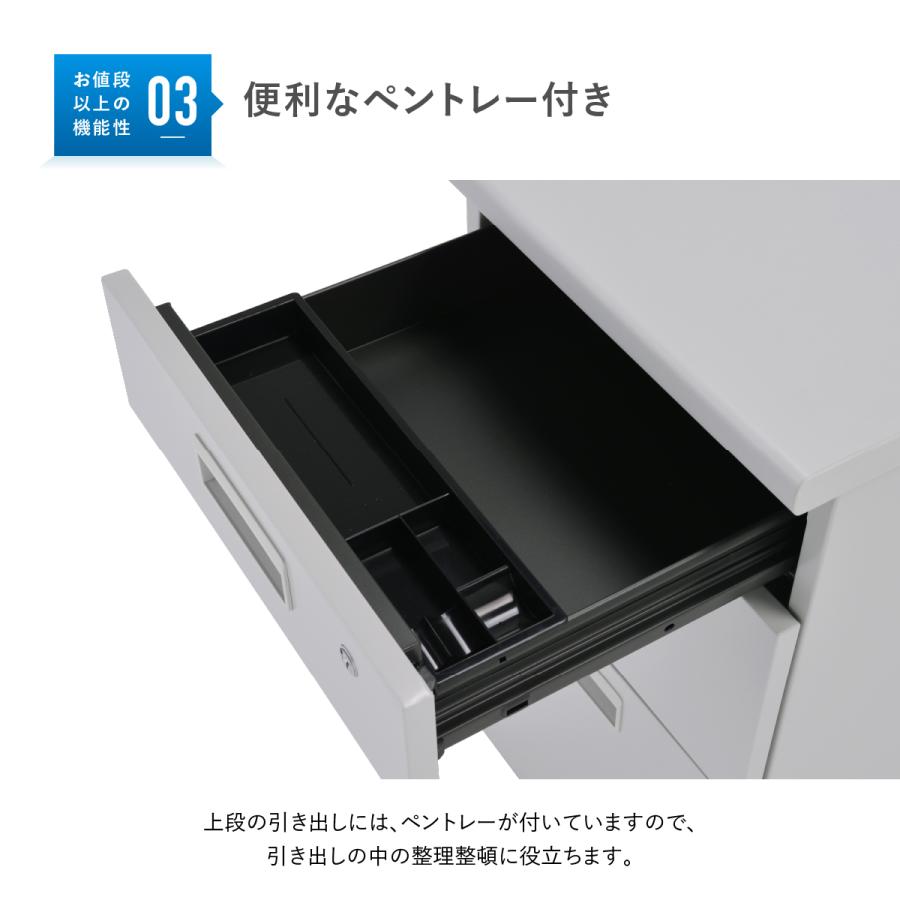 スチール3段脇机 W400 D700 H700 サイドキャビネット 袖机 サイドデスク サイドキャビネット 脇デスク デスクサイド ニューグレー 法人宛限定 KD-047-3の画像