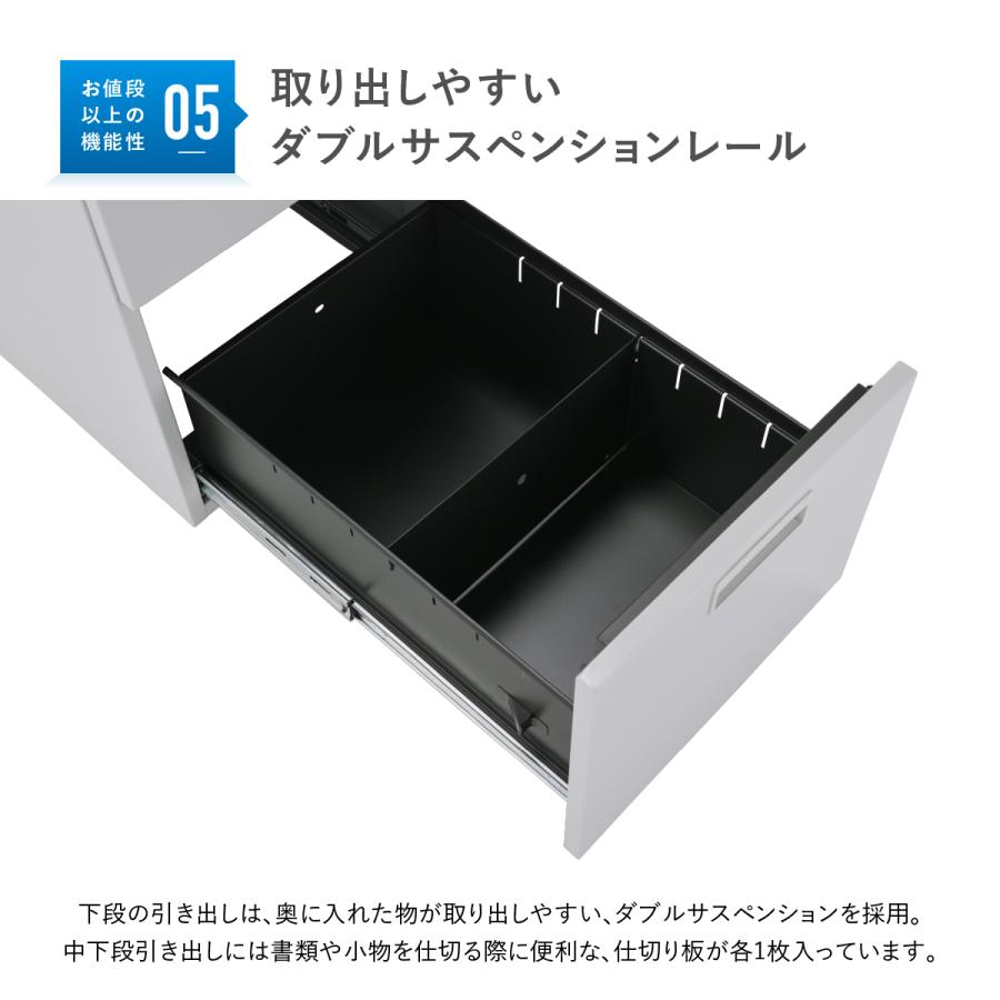 スチール3段脇机 W400 D700 H700 サイドキャビネット 袖机 サイドデスク サイドキャビネット 脇デスク デスクサイド ニューグレー 法人宛限定 KD-047-3の画像